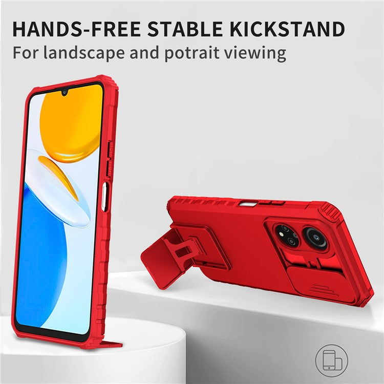 For Honor X7 Slide Camera Lid PC+TPU Cover Anti-drop Kickstand Phone Case - Red
