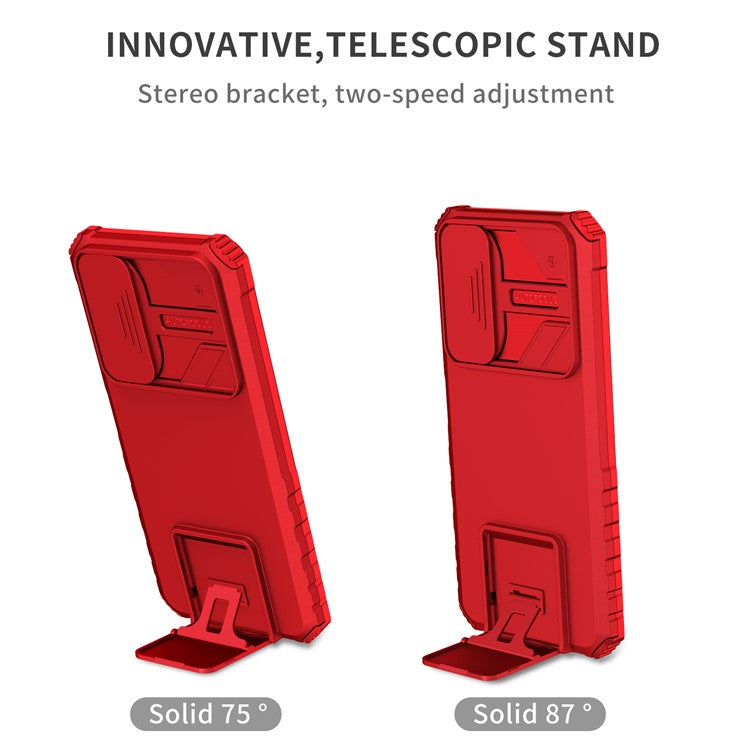 For Honor X7 Slide Camera Lid PC+TPU Cover Anti-drop Kickstand Phone Case - Red