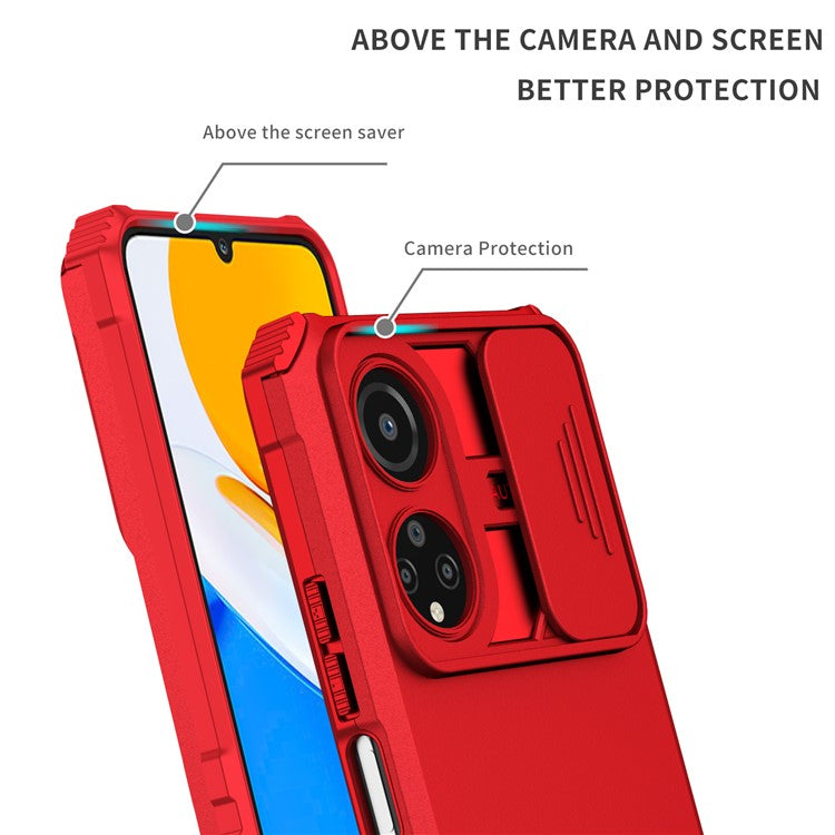 For Honor X7 Slide Camera Lid PC+TPU Cover Anti-drop Kickstand Phone Case - Red