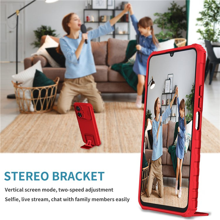 For Honor X7 Slide Camera Lid PC+TPU Cover Anti-drop Kickstand Phone Case - Red