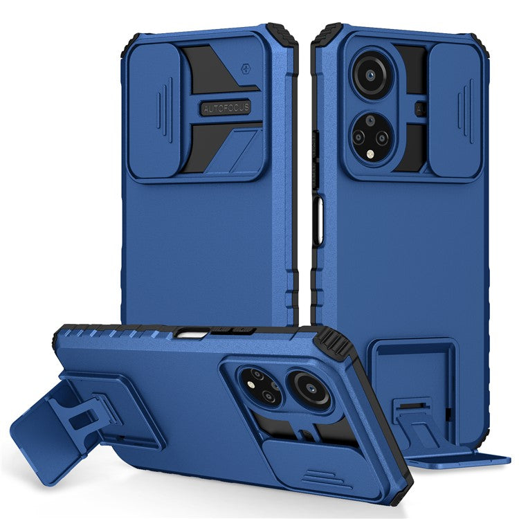 For Honor X7 Slide Camera Lid PC+TPU Cover Anti-drop Kickstand Phone Case - Blue