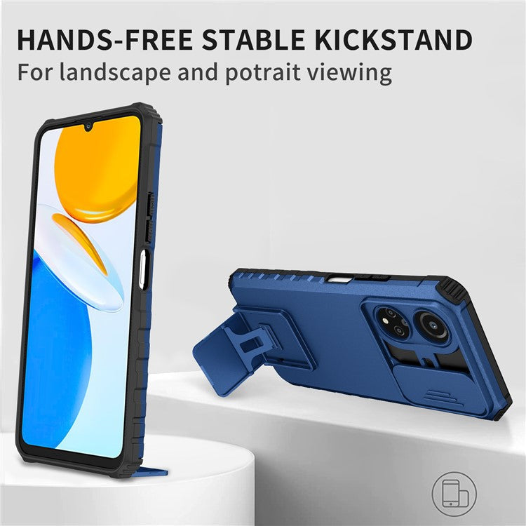 For Honor X7 Slide Camera Lid PC+TPU Cover Anti-drop Kickstand Phone Case - Blue