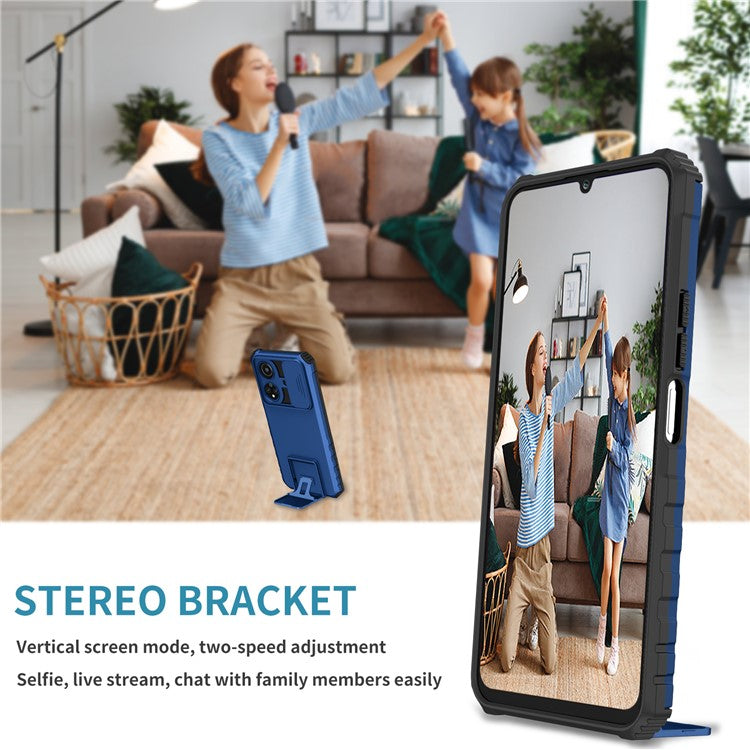 For Honor X7 Slide Camera Lid PC+TPU Cover Anti-drop Kickstand Phone Case - Blue