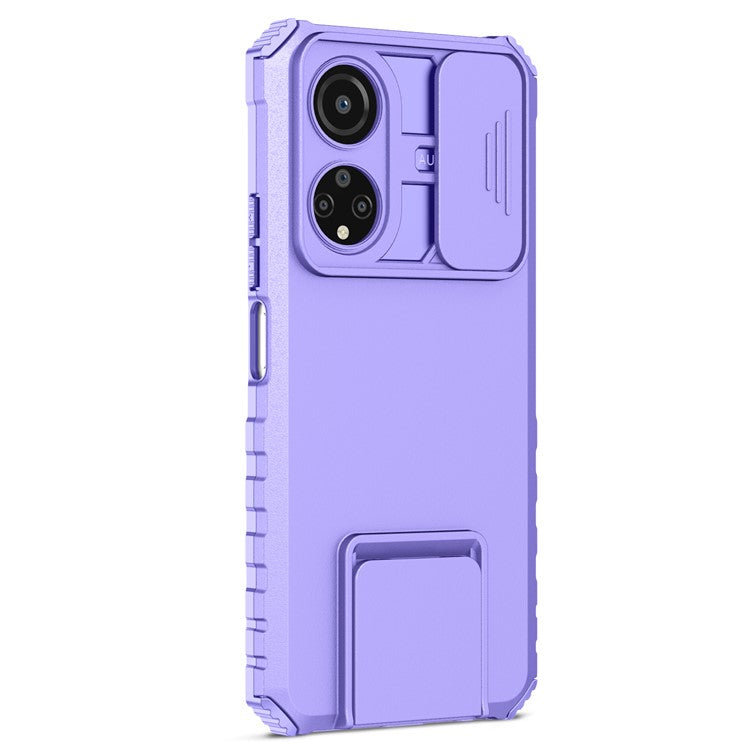 For Honor X7 Slide Camera Lid PC+TPU Cover Anti-drop Kickstand Phone Case - Purple