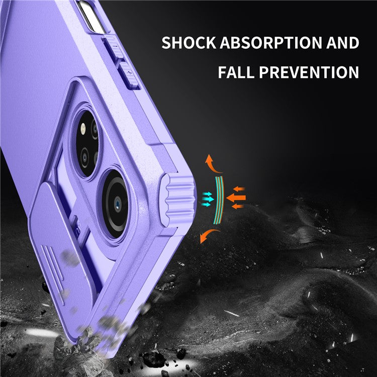 For Honor X7 Slide Camera Lid PC+TPU Cover Anti-drop Kickstand Phone Case - Purple