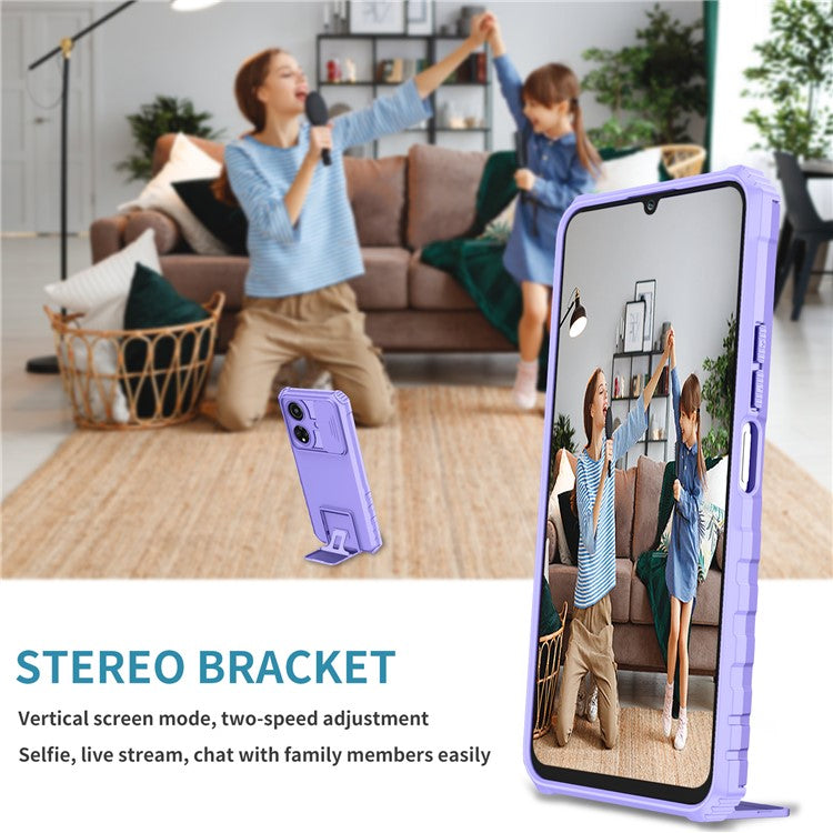 For Honor X7 Slide Camera Lid PC+TPU Cover Anti-drop Kickstand Phone Case - Purple