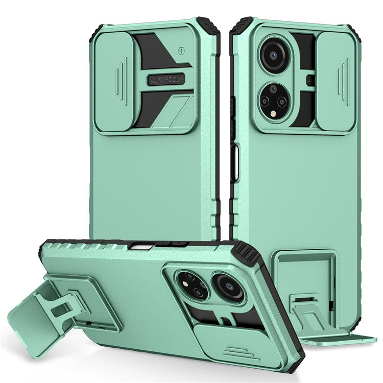 For Honor X7 Slide Camera Lid PC+TPU Cover Anti-drop Kickstand Phone Case - Baby Blue