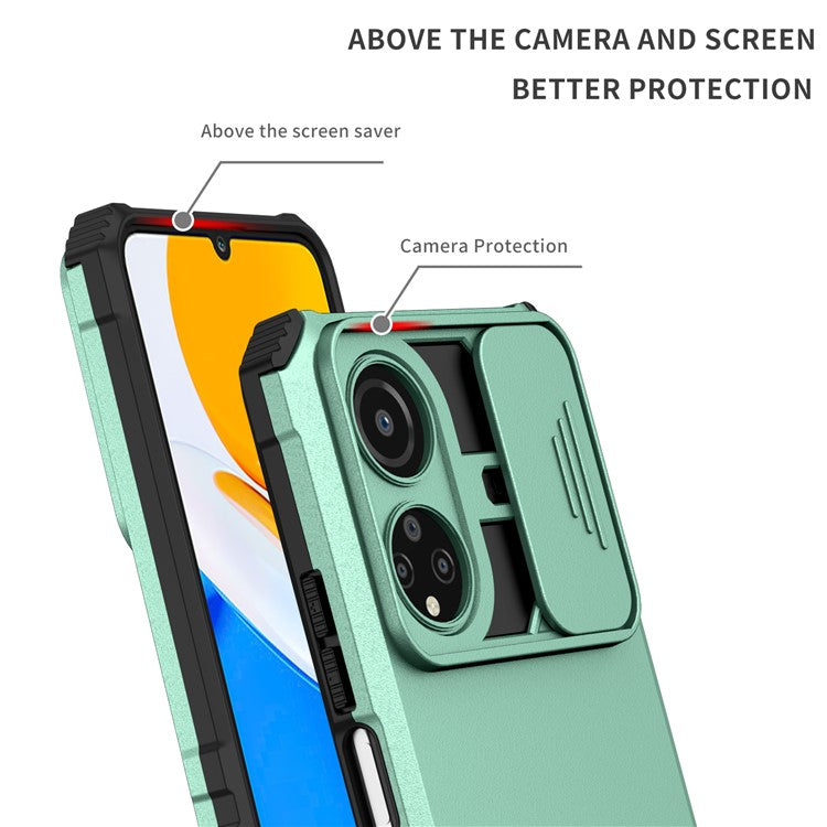 For Honor X7 Slide Camera Lid PC+TPU Cover Anti-drop Kickstand Phone Case - Baby Blue