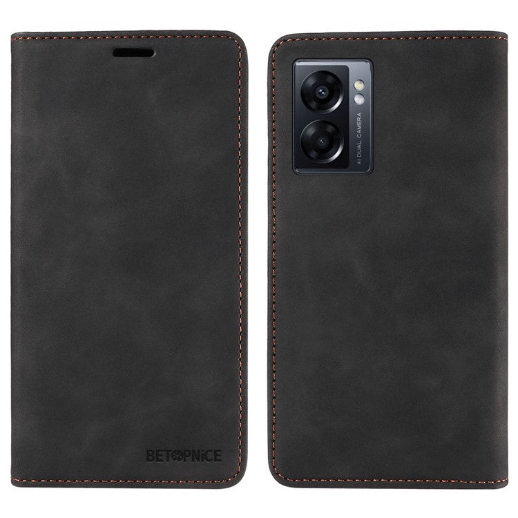 BETOPNICE 003 For Oppo A56s 5G / A57 (2022) 5G / A77 5G / K10 5G / A57 4G / A57e 4G / A57s 4G / A77 4G / Realme Q5i / Narzo 50 5G / V23 5G / OnePlus Nord N20 SE 4G Leather Phone Case - Black
