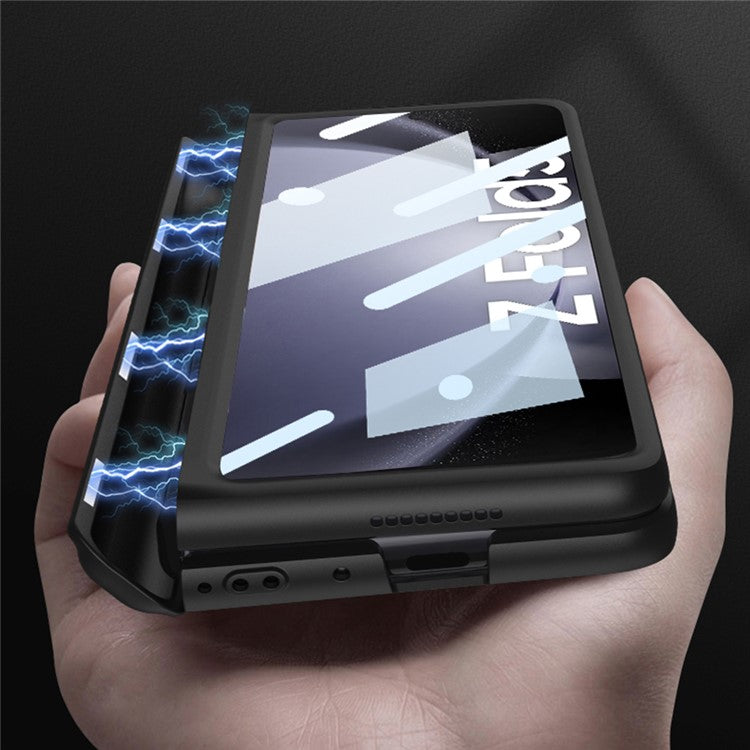 GKK For Samsung Galaxy Z Fold5 5G Pen Slot PC Phone Case Kickstand Magnetic Cover with Tempered Glass Screen Film - Wine Red