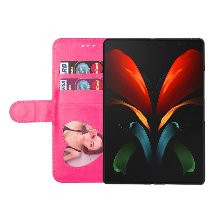 For Samsung Galaxy Z Fold5 5G PC+PU Leather Phone Stand Case Zippered Wallet Glittery Phone Cover - Rose