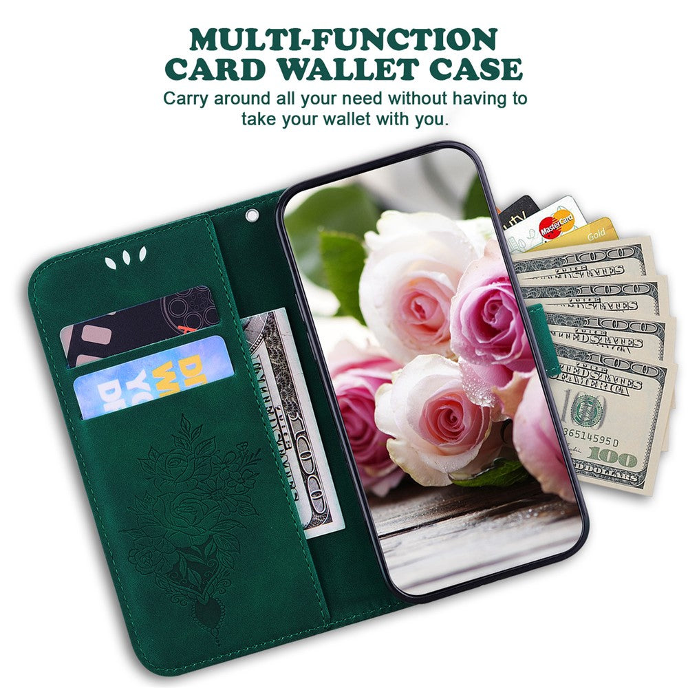 For Samsung Galaxy M54 5G / F54 5G Leather Wallet Stand Phone Case Imprinted Rose Butterfly Shell - Green