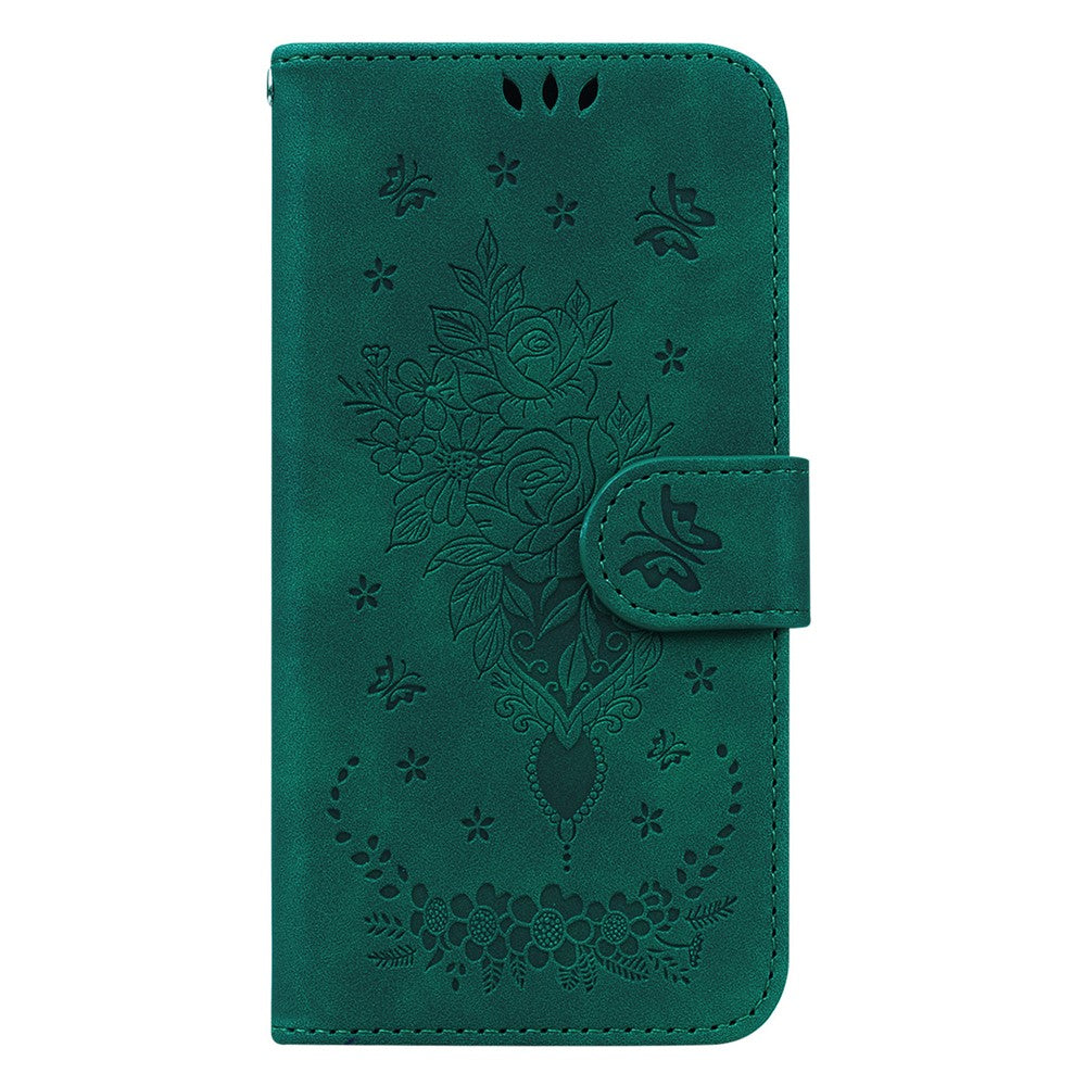 For Samsung Galaxy M54 5G / F54 5G Leather Wallet Stand Phone Case Imprinted Rose Butterfly Shell - Green