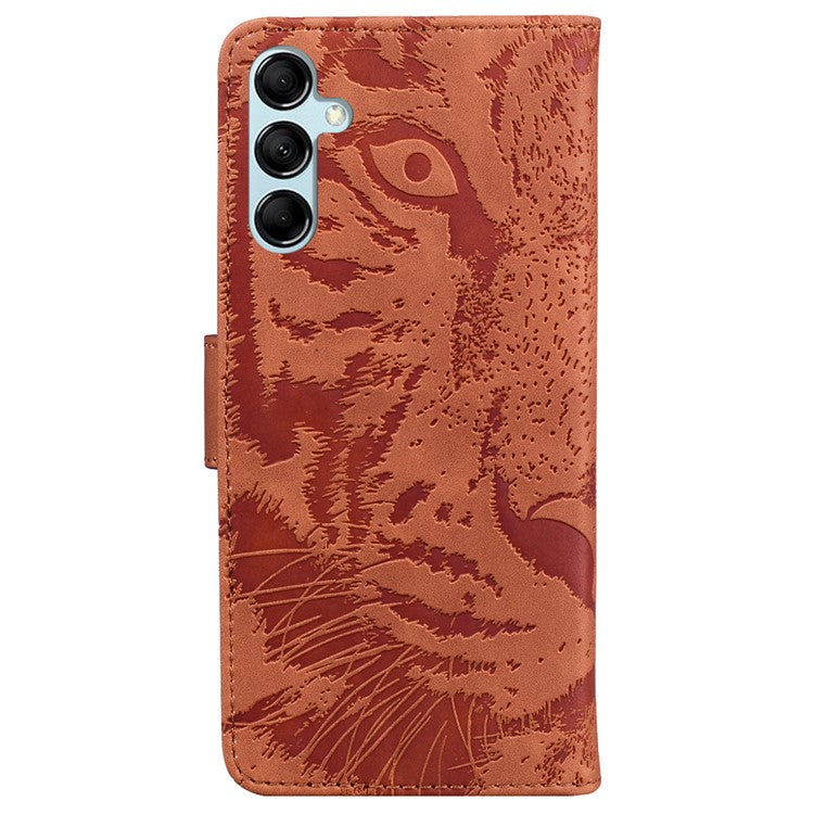 For Samsung Galaxy M54 5G / F54 5G Tiger Imprint Phone Case Leather Stand Wallet Anti-drop Cover - Brown