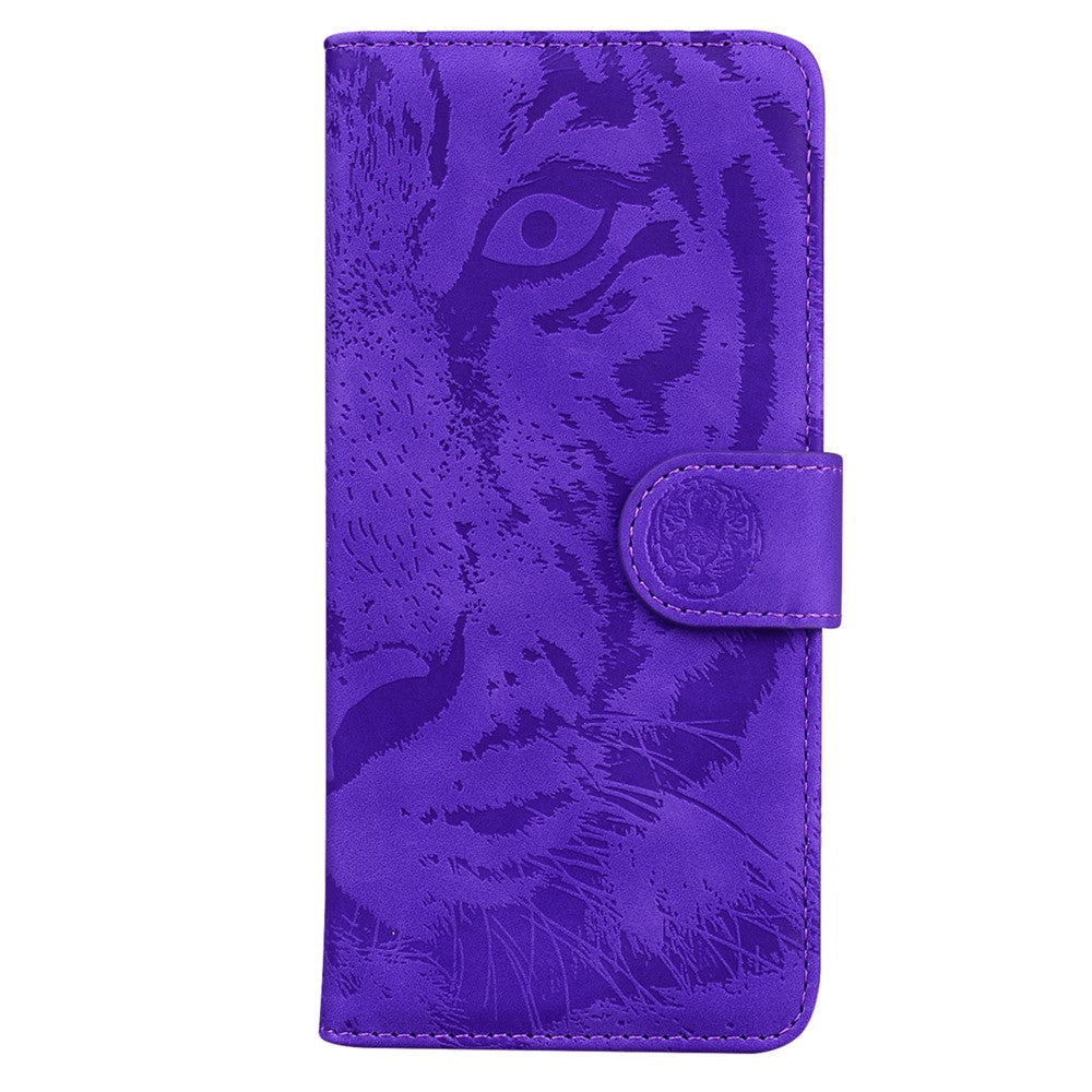 For Samsung Galaxy M54 5G / F54 5G Tiger Imprint Phone Case Leather Stand Wallet Anti-drop Cover - Purple