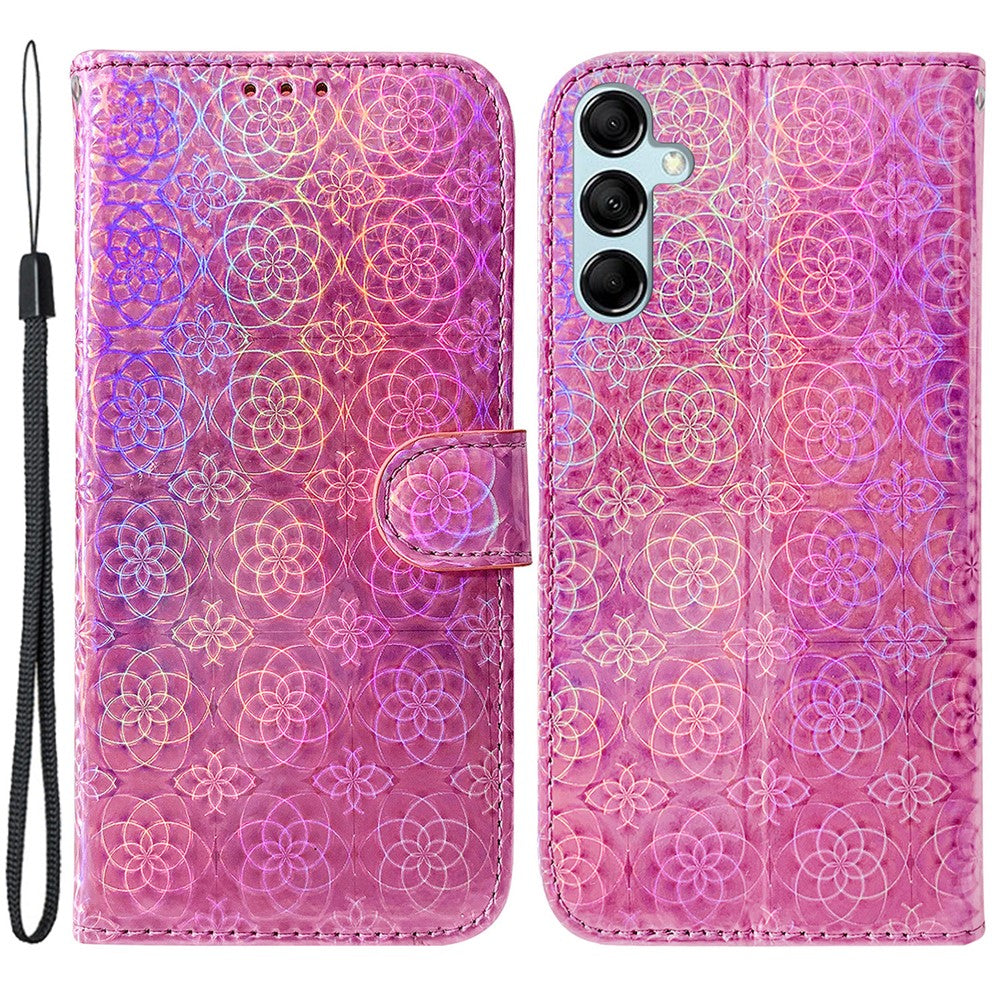 For Samsung Galaxy M54 5G / F54 5G Leather Wallet Case Dazzling Flower Pattern Phone Stand Cover - Pink