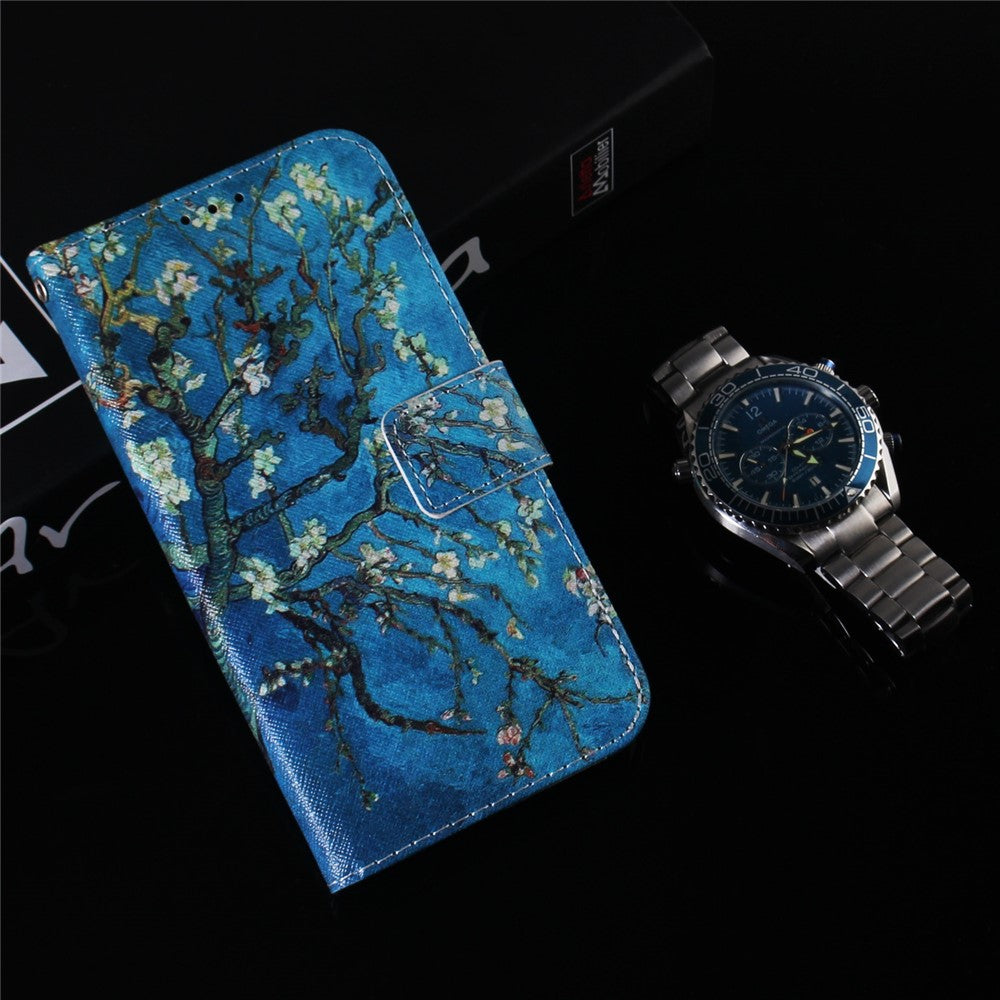 For Samsung Galaxy M54 5G / F54 5G PU Leather Stand Phone Case Pattern Printing Wallet Cover - Apricot Flowers