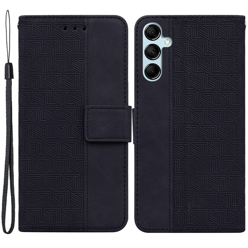 For Samsung Galaxy M54 5G / F54 5G Wallet PU Leather Cover Geometry Imprinted Stand Phone Case - Black