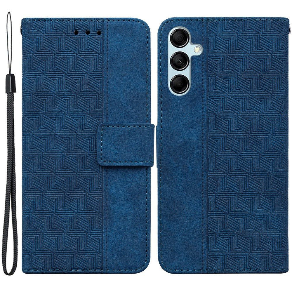For Samsung Galaxy M54 5G / F54 5G Wallet PU Leather Cover Geometry Imprinted Stand Phone Case - Blue