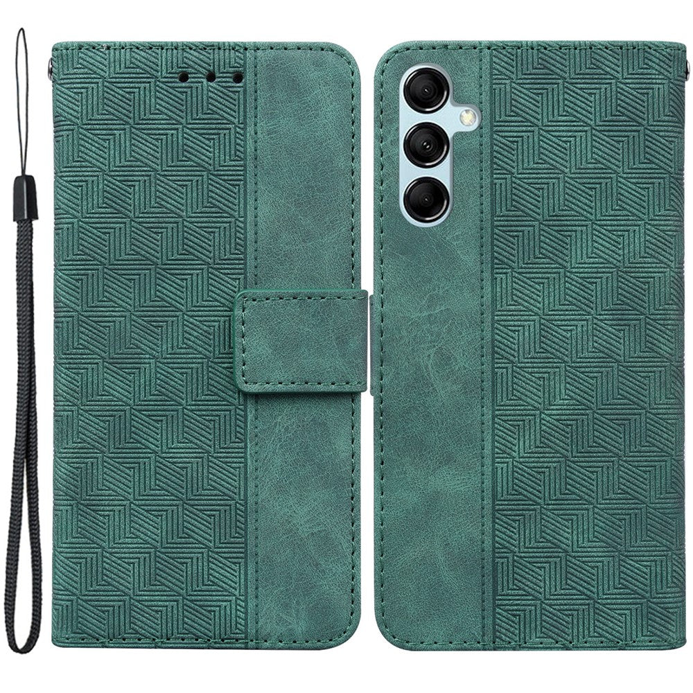 For Samsung Galaxy M54 5G / F54 5G Wallet PU Leather Cover Geometry Imprinted Stand Phone Case - Green