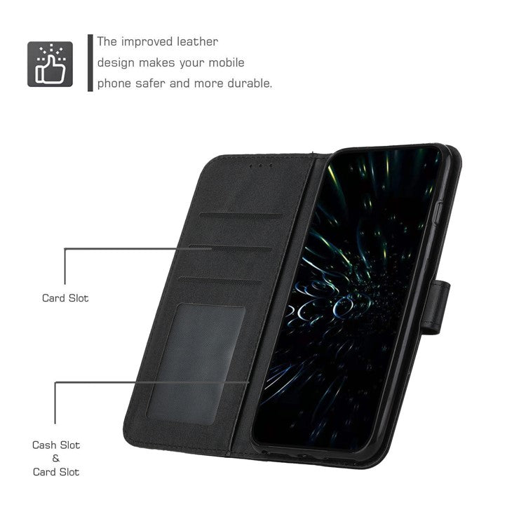 Leather Phone Case for Oppo A1 5G / A98 5G / F23 5G , Stand Wallet Flip Cover with Strap - Black