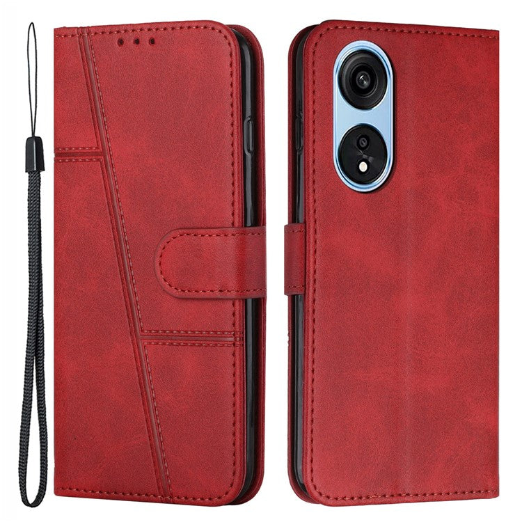 Leather Phone Case for Oppo A1 5G / A98 5G / F23 5G , Stand Wallet Flip Cover with Strap - Red