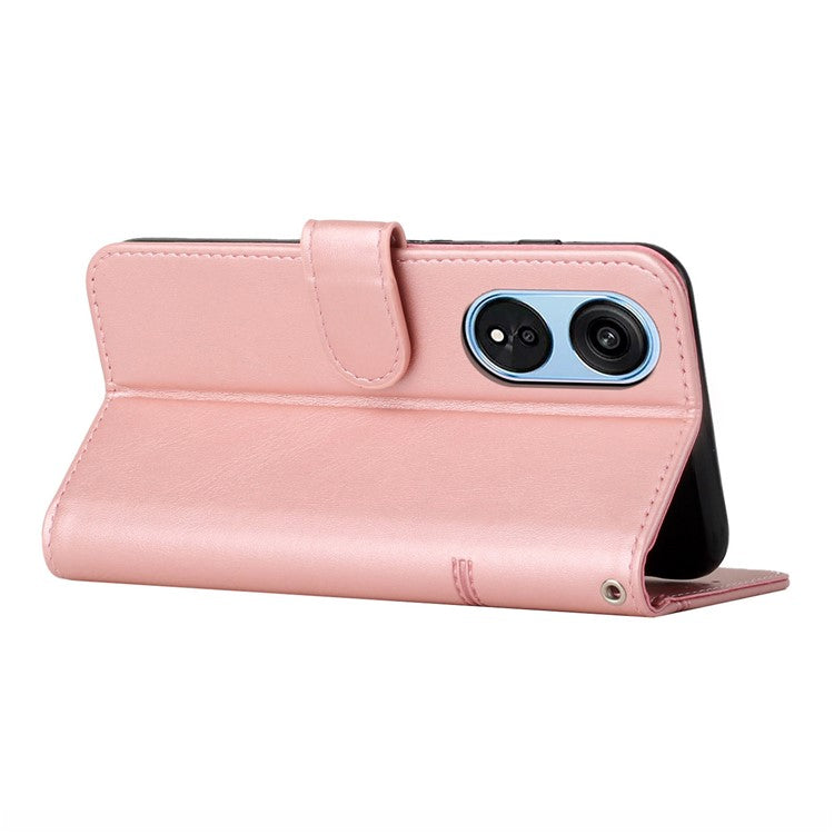 Leather Phone Case for Oppo A1 5G / A98 5G / F23 5G , Stand Wallet Flip Cover with Strap - Rose Gold