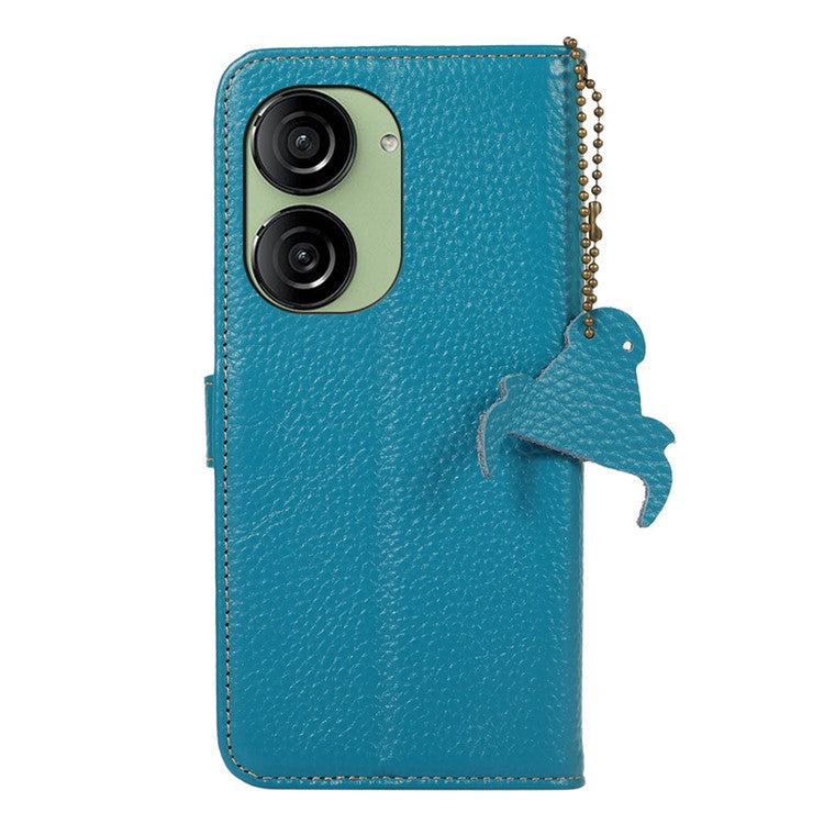 For Asus Zenfone 10 5G / 9 5G Genuine Cow Leather Cover RFID Blocking Wallet Stand Phone Case - Blue