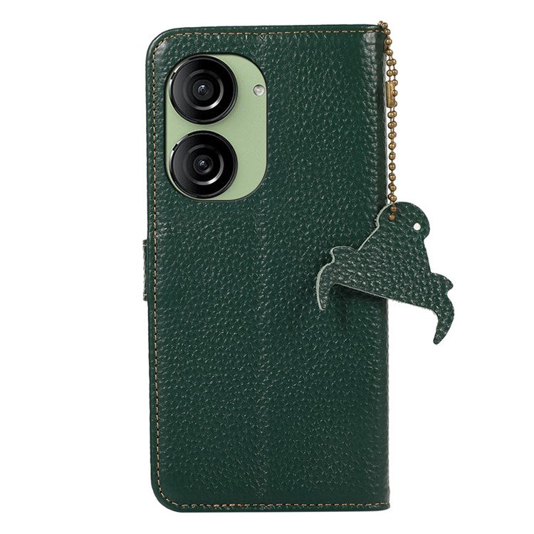 For Asus Zenfone 10 5G / 9 5G Genuine Cow Leather Cover RFID Blocking Wallet Stand Phone Case - Green