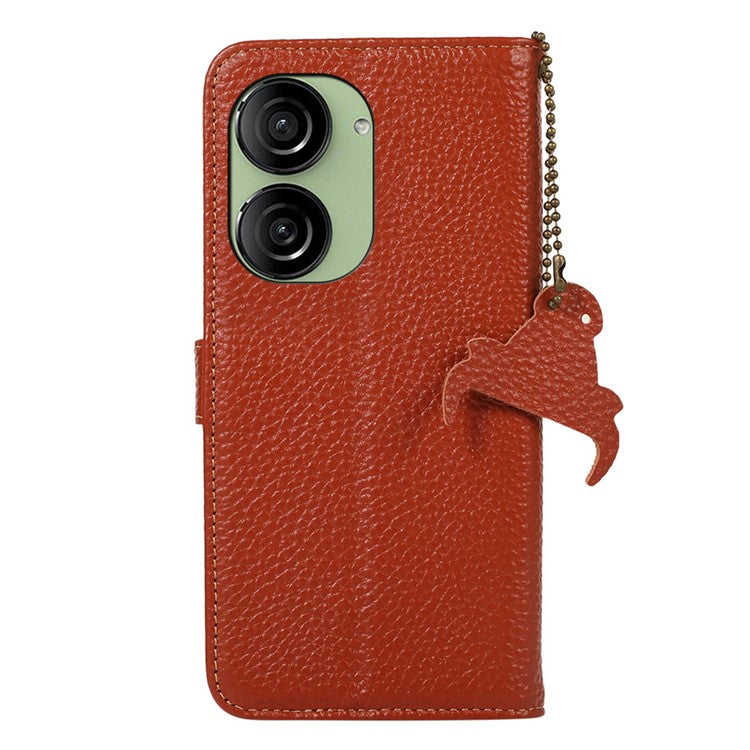 For Asus Zenfone 10 5G / 9 5G Genuine Cow Leather Cover RFID Blocking Wallet Stand Phone Case - Brown