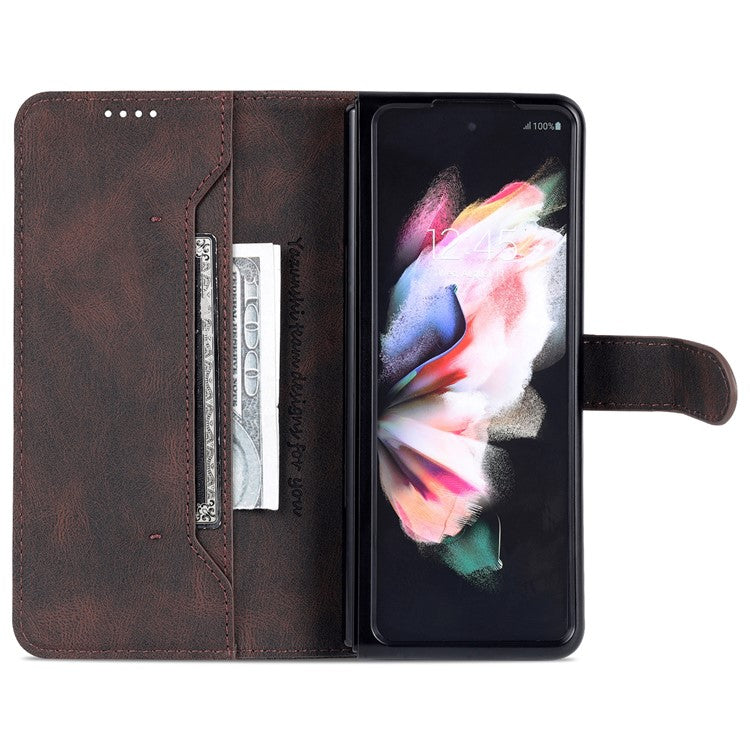 AZNS For Samsung Galaxy Z Fold5 5G PU Leather Wallet Phone Case Kickstand Shockproof Cover - Brown