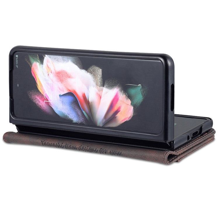 AZNS For Samsung Galaxy Z Fold5 5G PU Leather Wallet Phone Case Kickstand Shockproof Cover - Brown