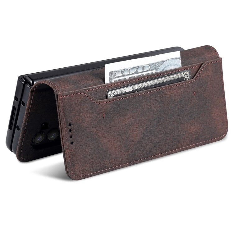 AZNS For Samsung Galaxy Z Fold5 5G PU Leather Wallet Phone Case Kickstand Shockproof Cover - Brown