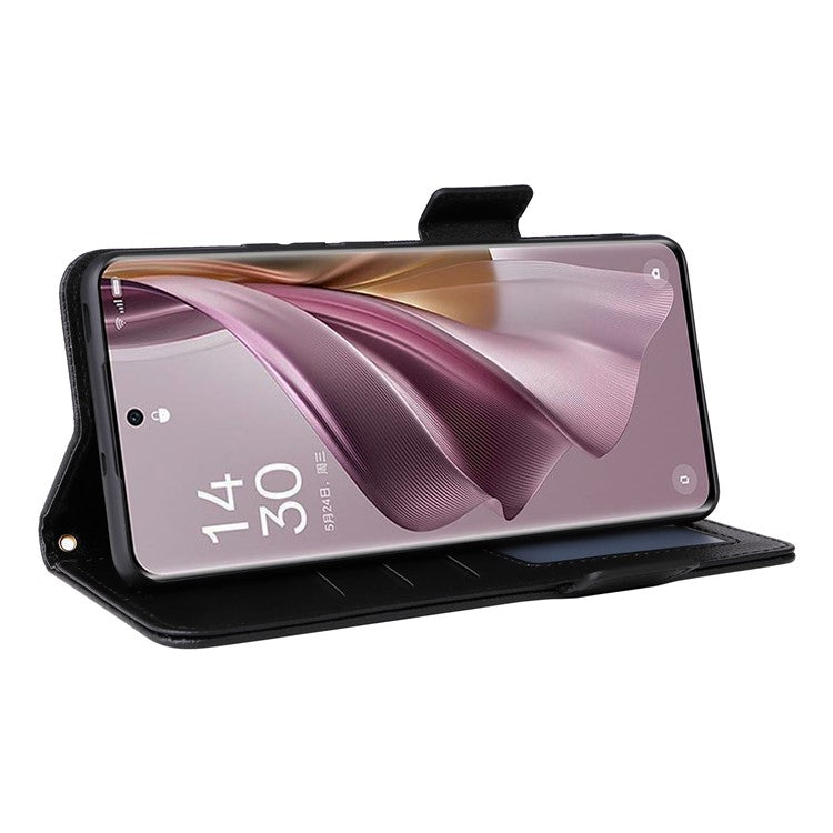 Shockproof Wallet Phone Case for Oppo Reno10 5G CPH2531 (Global) / Reno10 Pro 5G CPH2525 (Global) Litchi Texture PU Leather Flip Stand Cover with Strap - Black