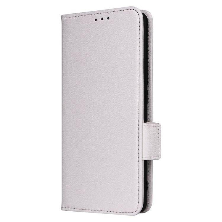 Shockproof Wallet Phone Case for Oppo Reno10 5G CPH2531 (Global) / Reno10 Pro 5G CPH2525 (Global) Litchi Texture PU Leather Flip Stand Cover with Strap - White