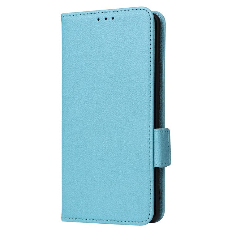 Shockproof Wallet Phone Case for Oppo Reno10 5G CPH2531 (Global) / Reno10 Pro 5G CPH2525 (Global) Litchi Texture PU Leather Flip Stand Cover with Strap - Baby Blue