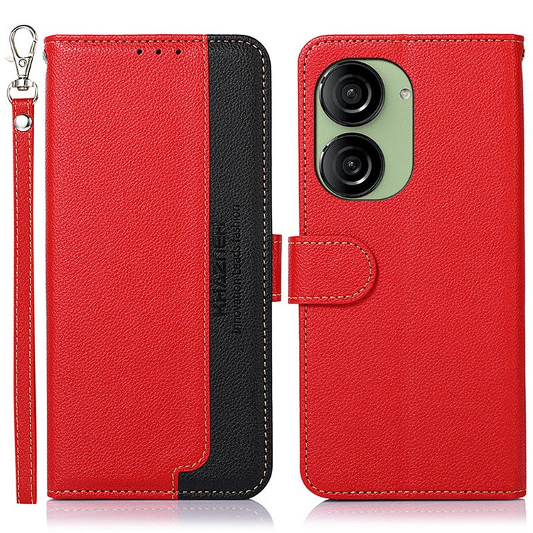 KHAZNEH For Asus Zenfone 10 5G PU Leather Case Litchi Texture Wallet RFID Blocking Stand Phone Cover - Red