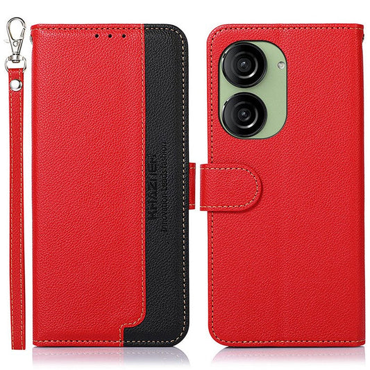 KHAZNEH For Asus Zenfone 10 5G PU Leather Case Litchi Texture Wallet RFID Blocking Stand Phone Cover - Red