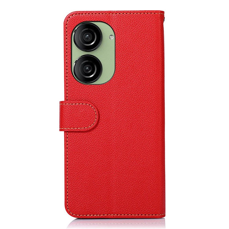 KHAZNEH For Asus Zenfone 10 5G PU Leather Case Litchi Texture Wallet RFID Blocking Stand Phone Cover - Red