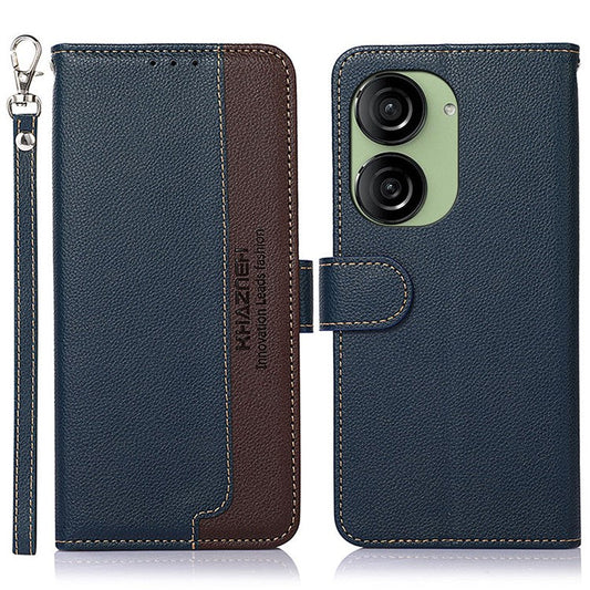 KHAZNEH For Asus Zenfone 10 5G PU Leather Case Litchi Texture Wallet RFID Blocking Stand Phone Cover - Blue