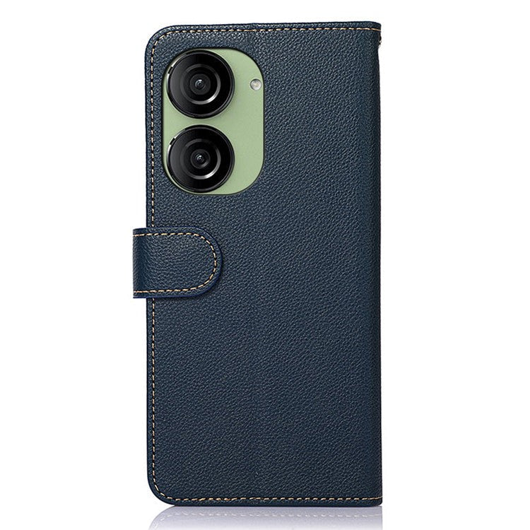 KHAZNEH For Asus Zenfone 10 5G PU Leather Case Litchi Texture Wallet RFID Blocking Stand Phone Cover - Blue