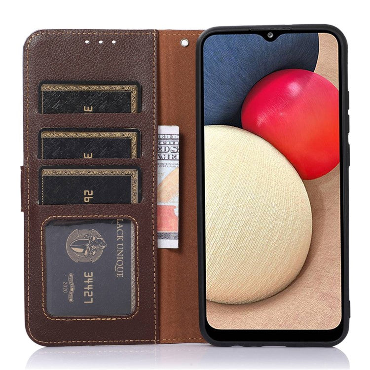 KHAZNEH For Asus Zenfone 10 5G PU Leather Case Litchi Texture Wallet RFID Blocking Stand Phone Cover - Brown