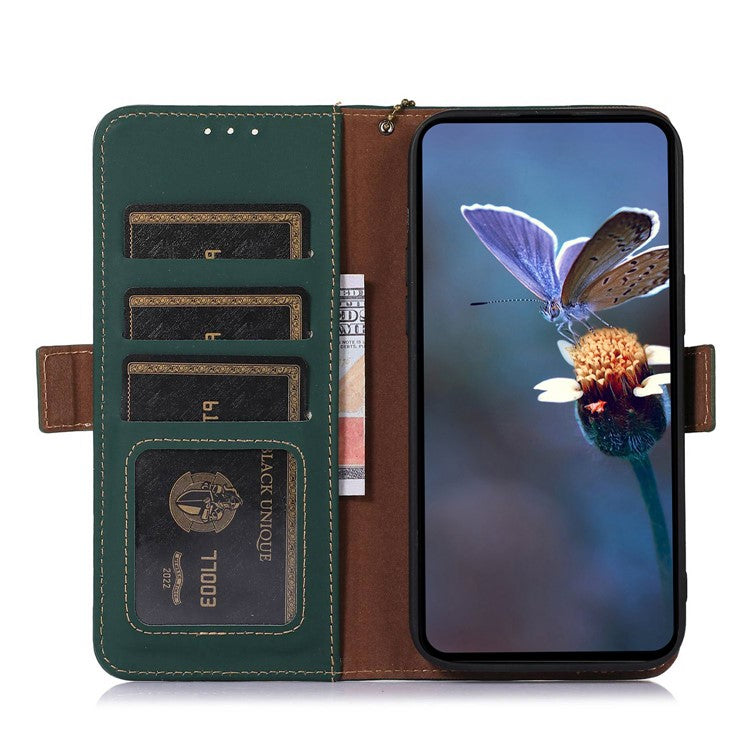 For Asus Zenfone 10 5G Silky Feeling Genuine Cow Leather Phone Cover RFID Blocking Wallet Stand Case - Green