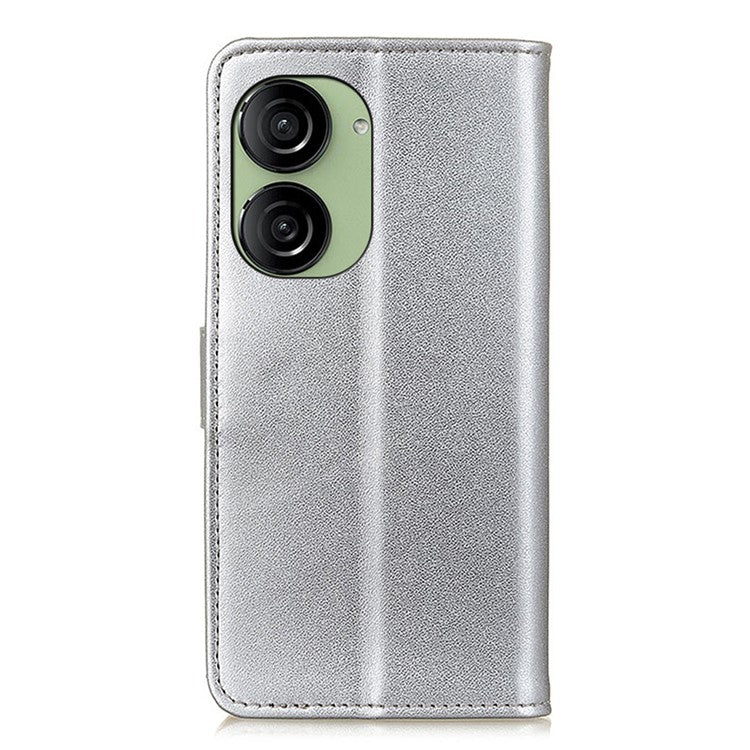 For Asus Zenfone 10 5G Textured PU Leather Cover Shockproof Wallet Stand Phone Case - Silver
