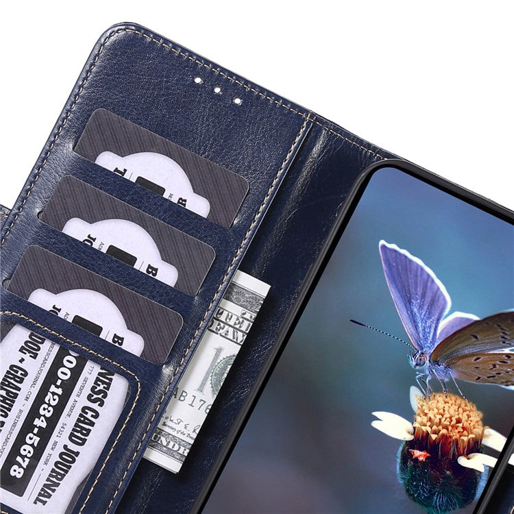 ABEEL For Asus Zenfone 10 5G Crazy Horse Texture Phone Case PU Leather Wallet Stand Cover - Blue