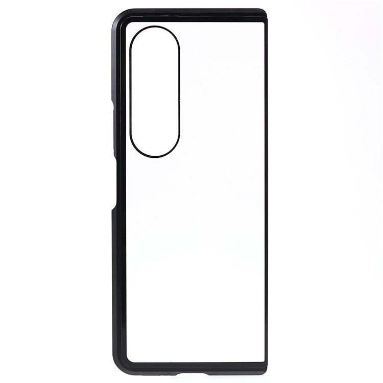For Samsung Galaxy Z Fold4 5G Phone Case Magnetic Adsorption Metal Frame + Tempered Glass Clear Phone Cover - Black