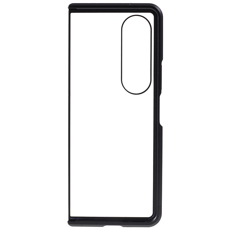 For Samsung Galaxy Z Fold4 5G Phone Case Magnetic Adsorption Metal Frame + Tempered Glass Clear Phone Cover - Black