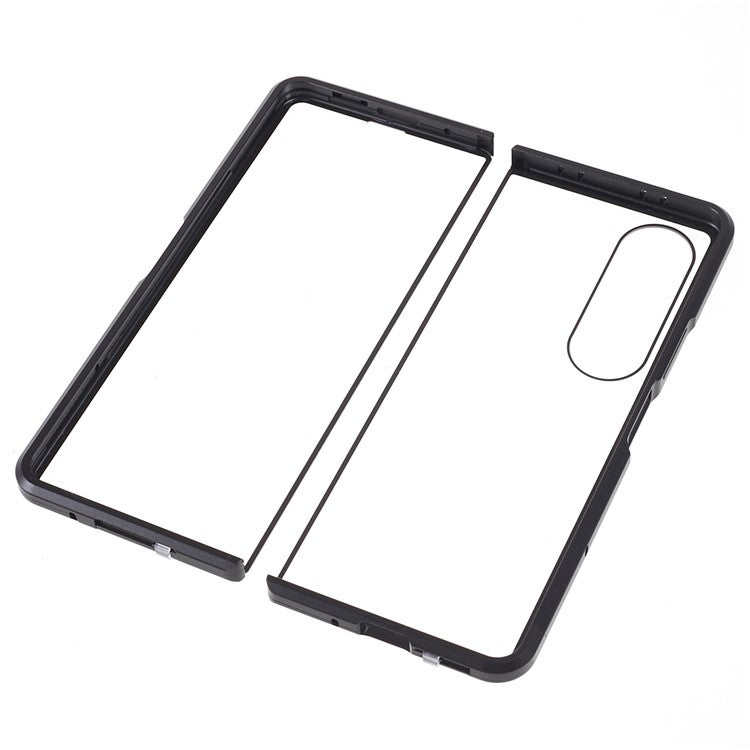 For Samsung Galaxy Z Fold4 5G Phone Case Magnetic Adsorption Metal Frame + Tempered Glass Clear Phone Cover - Black