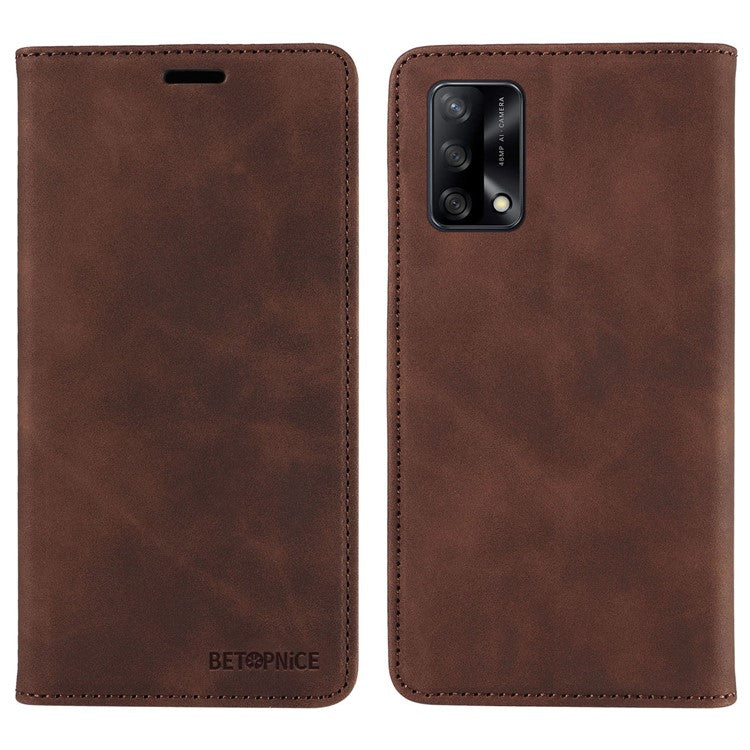 BETOPNICE 003 For Oppo A74 4G / F19 / F19s / A95 4G / Reno6 Lite RFID Blocking Flip Stand Leather Phone Case Wallet Cover - Brown