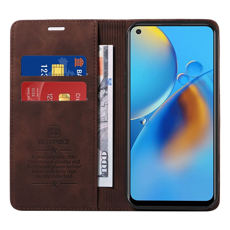 BETOPNICE 003 For Oppo A74 4G / F19 / F19s / A95 4G / Reno6 Lite RFID Blocking Flip Stand Leather Phone Case Wallet Cover - Brown